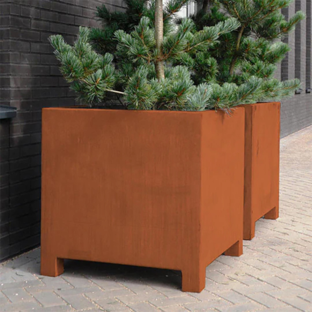 Outdoor Square  Steel Planter Box with Rust Patina