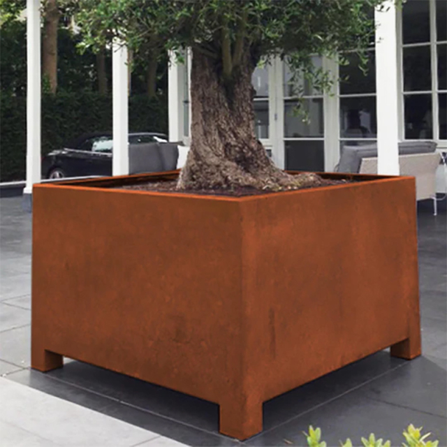 Outdoor Square  Steel Planter Box with Rust Patina