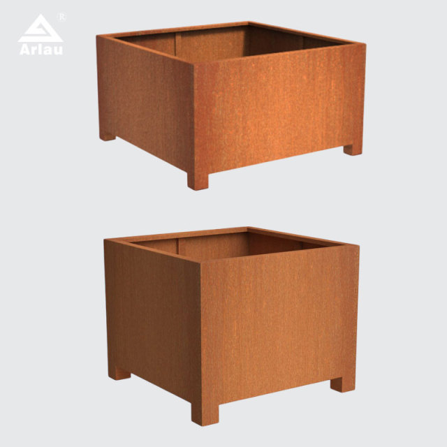 Outdoor Square  Steel Planter Box with Rust Patina