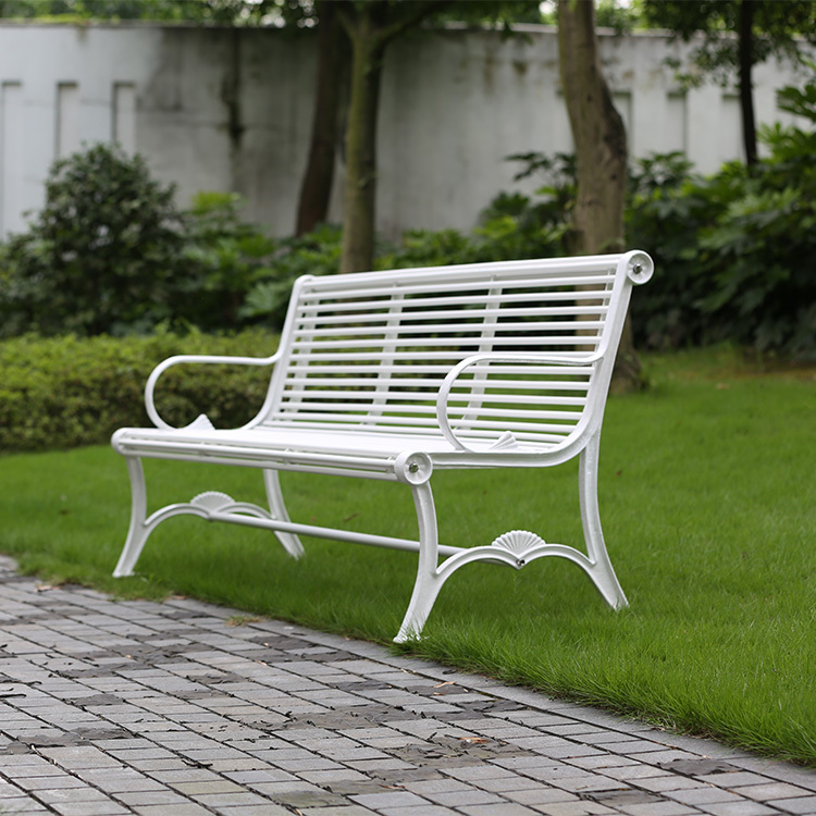 White Cast Aluminum Park Bench Backrest-300kg Capacity