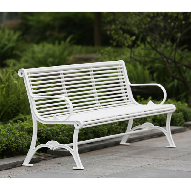 White Cast Aluminum Park Bench Backrest-300kg Capacity