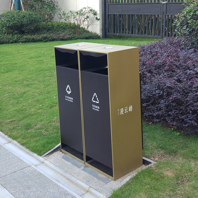 Stainless Steel Trash Can-Dual-Sorting Trash Can with Cigarette Tray