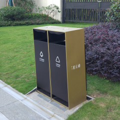 Stainless Steel Trash Can-Dual-Sorting Trash Can with Cigarette Tray