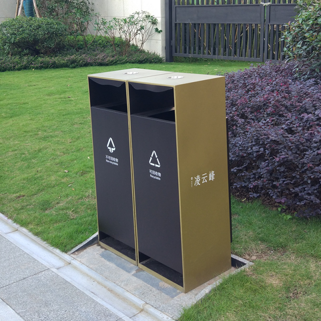 Stainless Steel Trash Can-Dual-Sorting Trash Can with Cigarette Tray