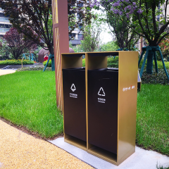 Stainless Steel Trash Can-Dual-Sorting Trash Can with Cigarette Tray