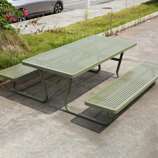 Integrated Bench Picnic Table - All-Weather Metal Design