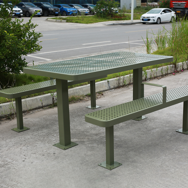 Heavy Duty Metal Picnic Table Set with Perforated Steel - yalau