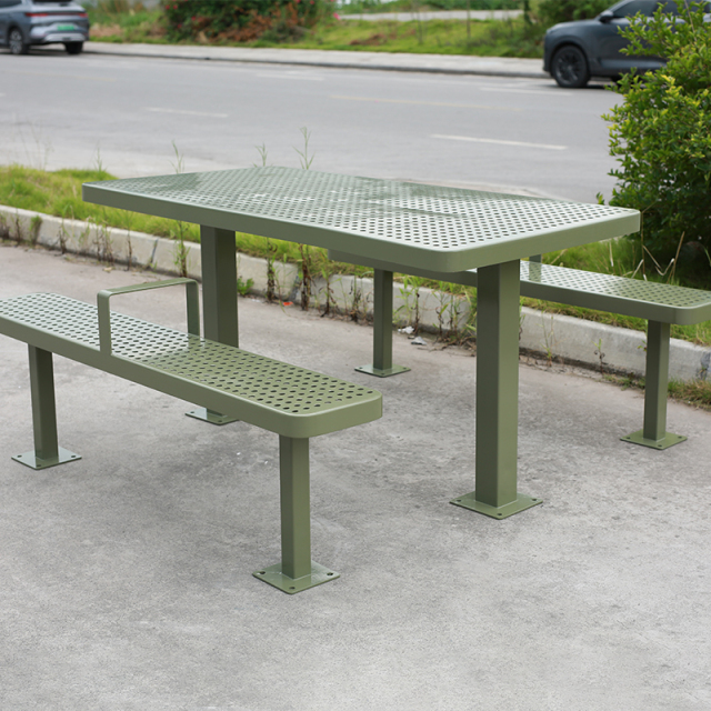 Heavy Duty Metal Picnic Table Set with Perforated Steel - yalau