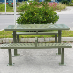 Heavy Duty Metal Picnic Table Set with Perforated Steel - yalau