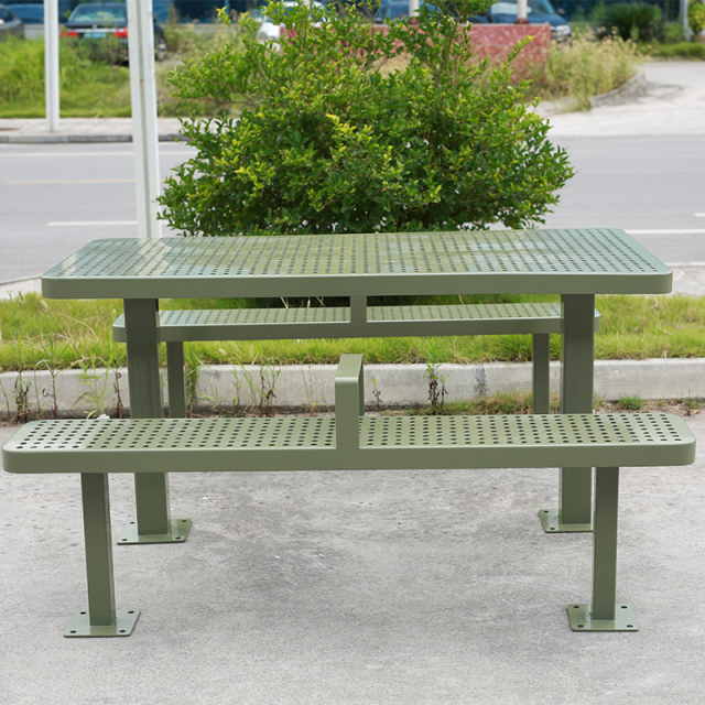 Heavy Duty Metal Picnic Table Set with Perforated Steel - yalau
