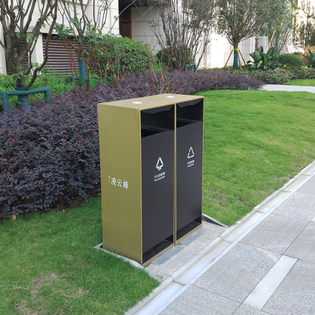 Stainless Steel Trash Can-Dual-Sorting Trash Can with Cigarette Tray