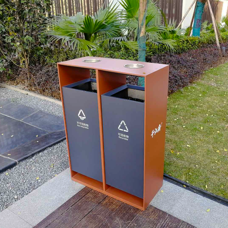 Stainless Steel Trash Can-Dual-Sorting Trash Can with Cigarette Tray