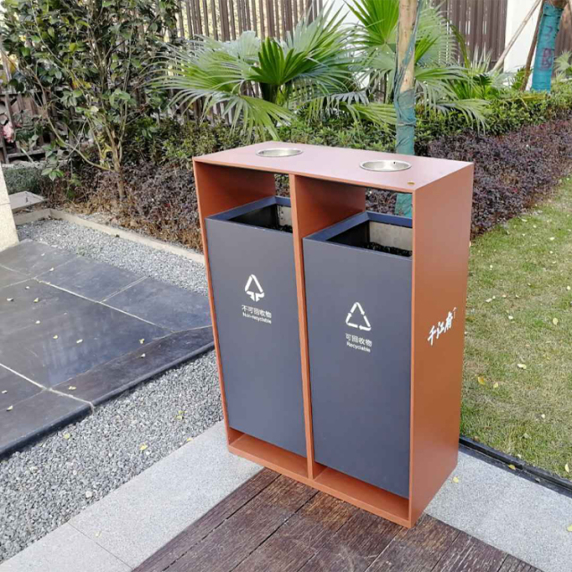 Stainless Steel Trash Can-Dual-Sorting Trash Can with Cigarette Tray
