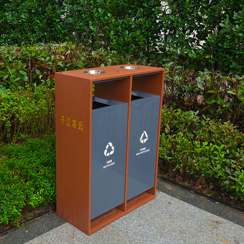 Stainless Steel Trash Can-Dual-Sorting Trash Can with Cigarette Tray
