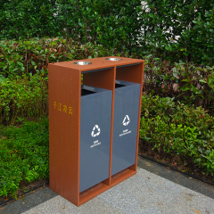 Stainless Steel Trash Can-Dual-Sorting Trash Can with Cigarette Tray