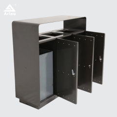 3-Compartment Stainless Steel Street Bin-Corrosion-Resistant Trash Can