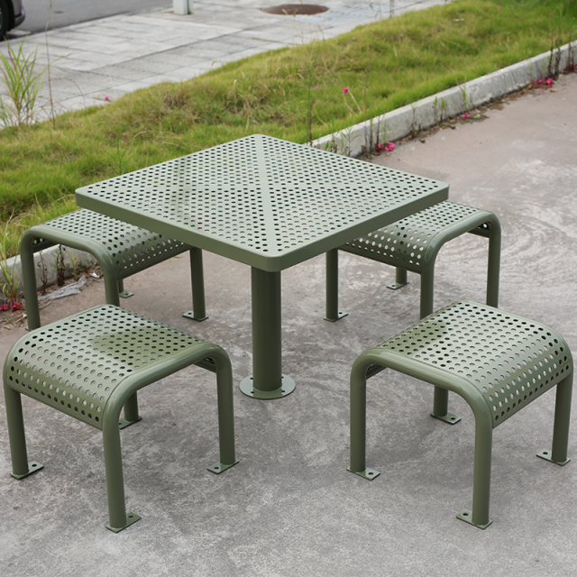 Commercial Picnic Table - Weather-Resistant Metal Set with Stools