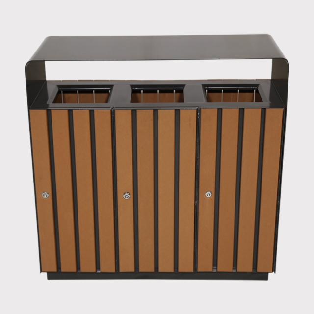 3-Way Outdoor Trash Can - Plastic Wood Recycling Bin for Parks