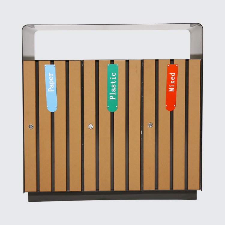 3-Way Outdoor Trash Can - Plastic Wood Recycling Bin for Parks