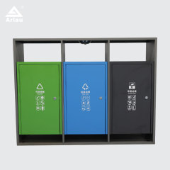 3-Compartment Stainless Steel Street Bin-Corrosion-Resistant Trash Can