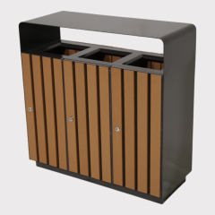 3-Way Outdoor Trash Can - Plastic Wood Recycling Bin for Parks