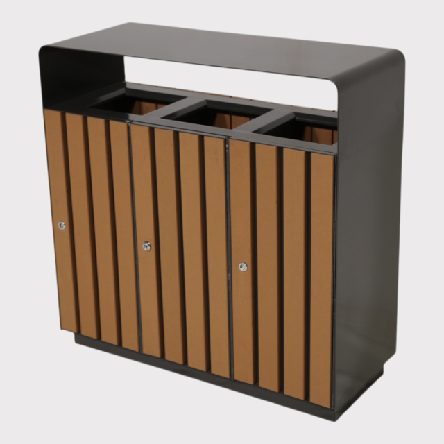 3-Way Outdoor Trash Can - Plastic Wood Recycling Bin for Parks