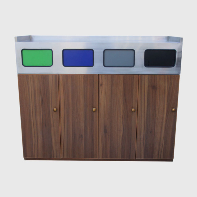 4-Category Recycling Bin - Outdoor Steel-Wood Waste Station