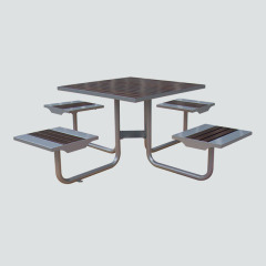 Square Outdoor Table and Chairs Set - Metal and Wood Patio Furniture