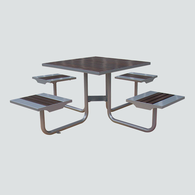 Square Outdoor Table and Chairs Set - Metal and Wood Patio Furniture