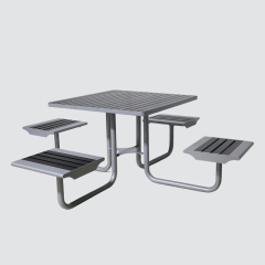 Square Outdoor Table and Chairs Set - Metal and Wood Patio Furniture