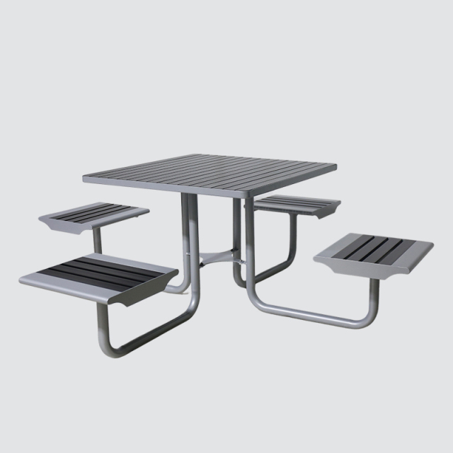 Square Outdoor Table and Chairs Set - Metal and Wood Patio Furniture