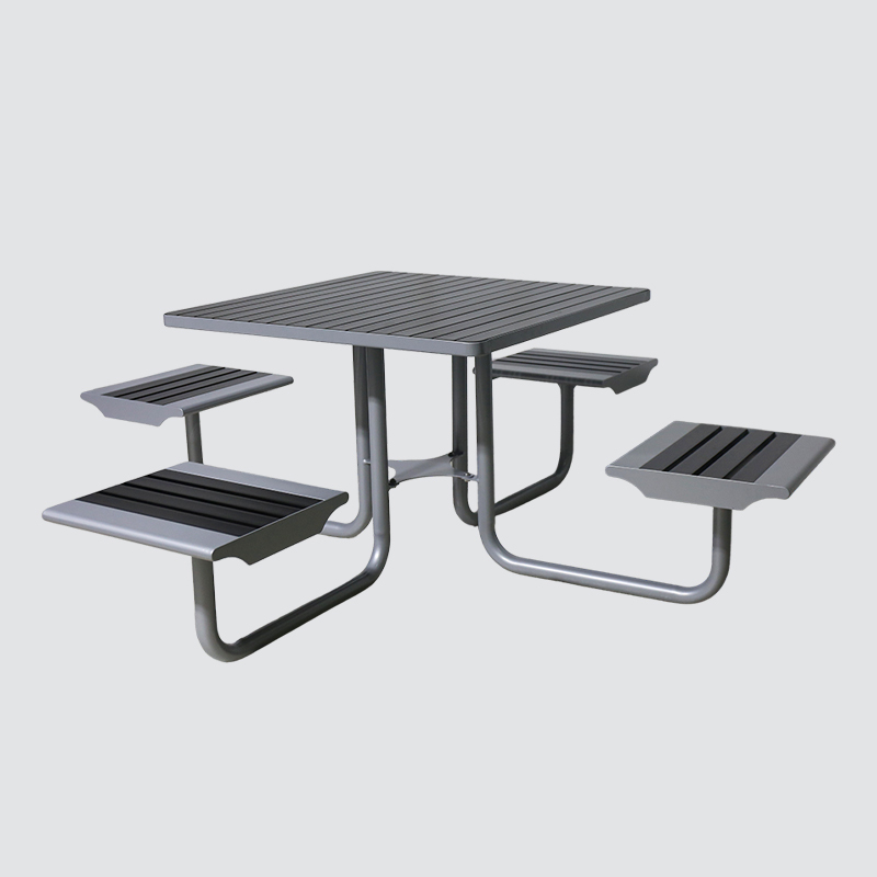 Square Outdoor Table and Chairs Set - Metal and Wood Patio Furniture