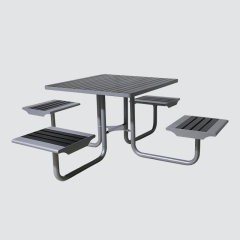 Square Outdoor Table and Chairs Set - Metal and Wood Patio Furniture