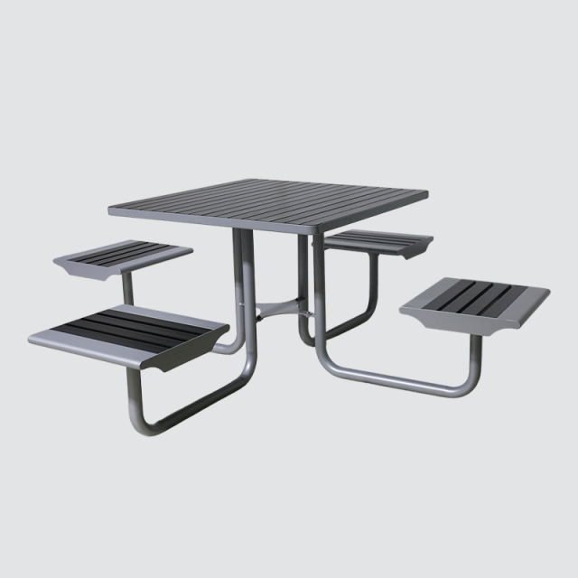 Square Outdoor Table and Chairs Set - Metal and Wood Patio Furniture