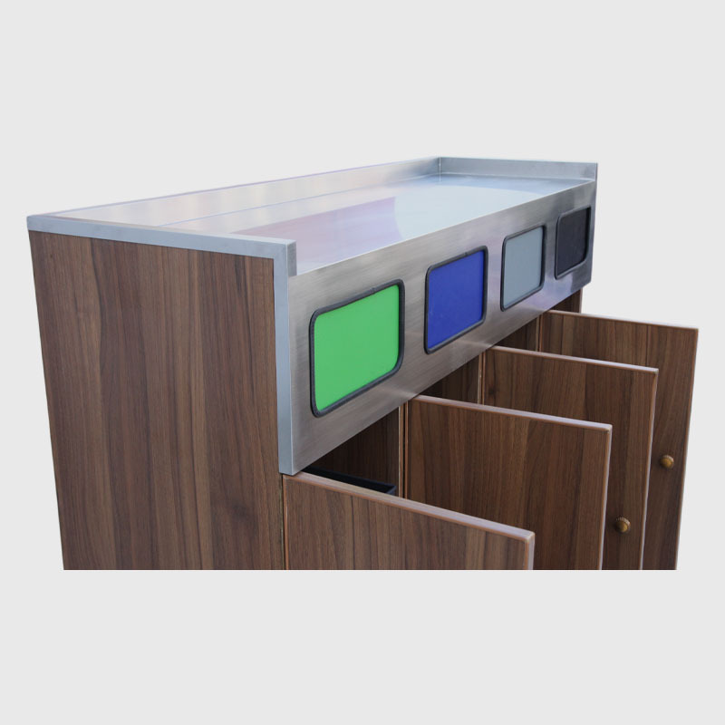 4-Category Recycling Bin - Outdoor Steel-Wood Waste Station