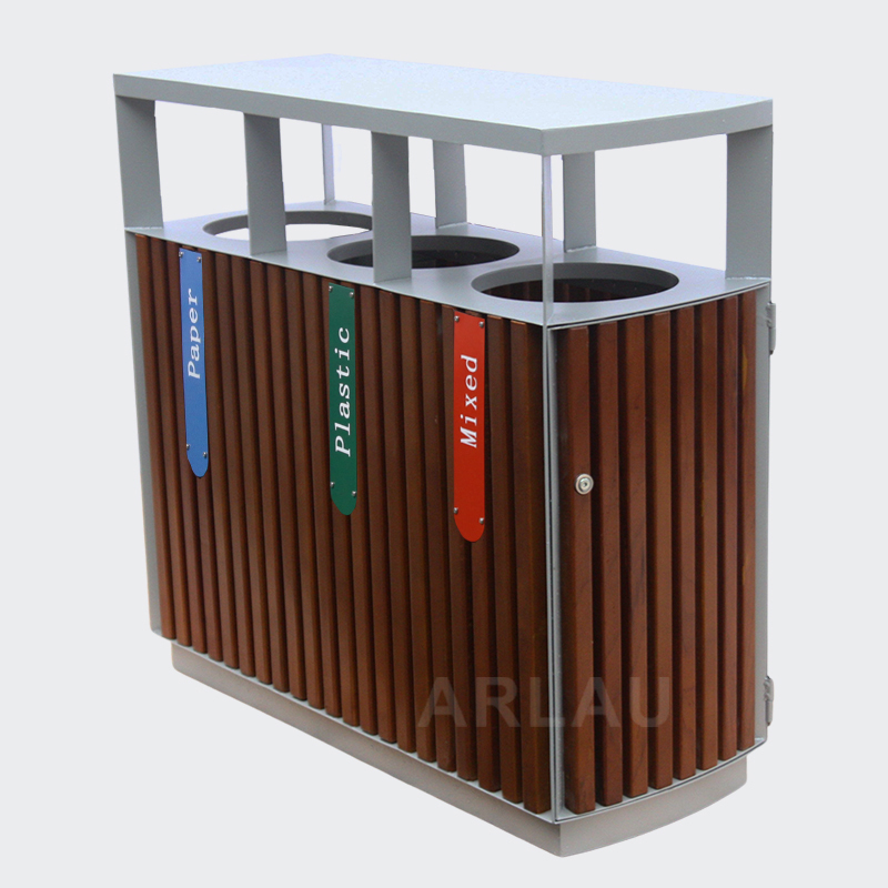 Outdoor Waste Sorting Bin - 3 Compartment Trash Can