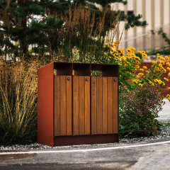 Steel-Wood Outdoor Trash Can - 3-Classification Park Bin - Arlau