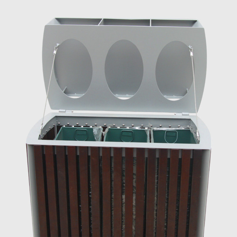 Outdoor Waste Sorting Bin - 3 Compartment Trash Can