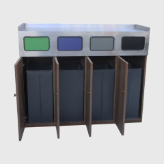 4-Category Recycling Bin - Outdoor Steel-Wood Waste Station