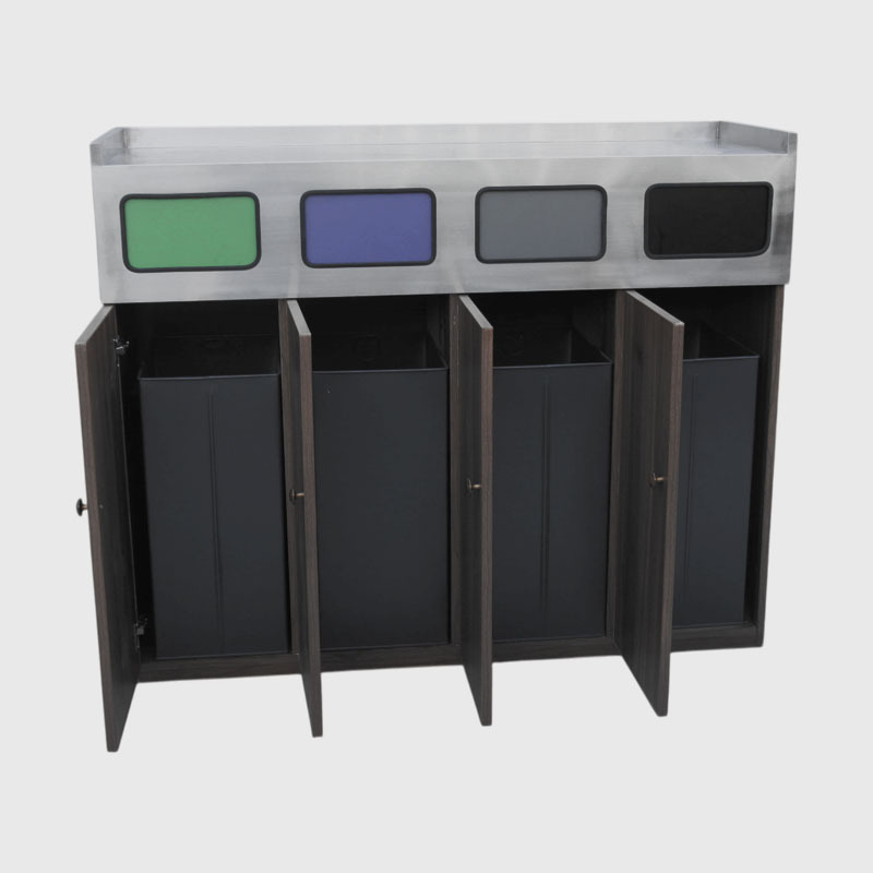 4-Category Recycling Bin - Outdoor Steel-Wood Waste Station