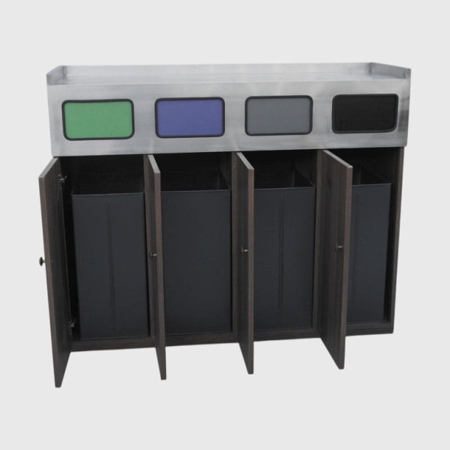 4-Category Recycling Bin - Outdoor Steel-Wood Waste Station
