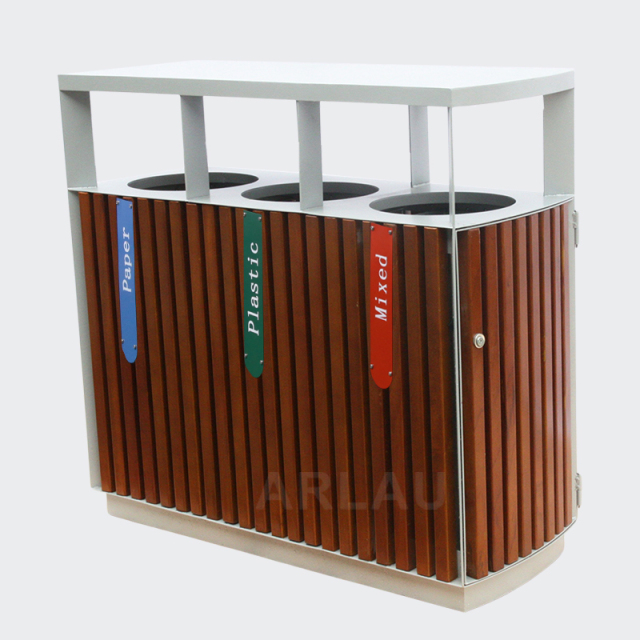 Outdoor Waste Sorting Bin - 3 Compartment Trash Can