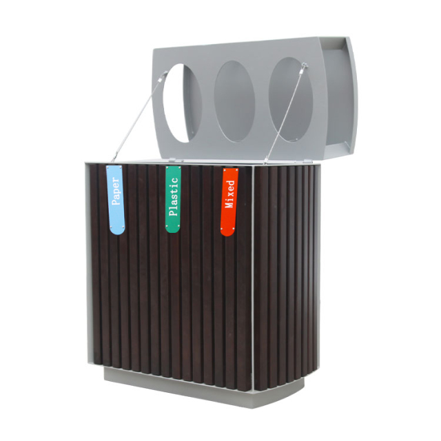 Outdoor Waste Sorting Bin - 3 Compartment Trash Can