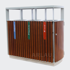 Outdoor Waste Sorting Bin - 3 Compartment Trash Can