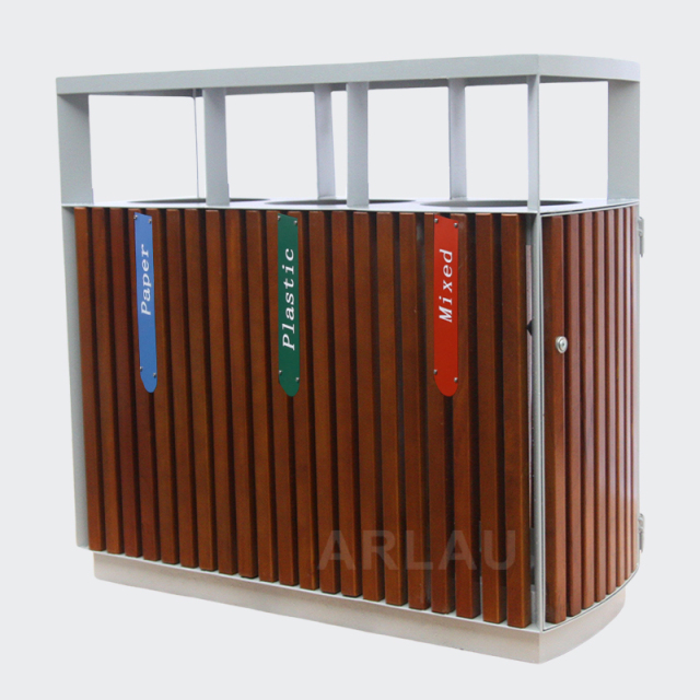 Outdoor Waste Sorting Bin - 3 Compartment Trash Can