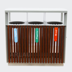 Outdoor Waste Sorting Bin - 3 Compartment Trash Can