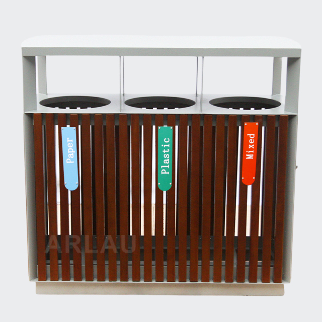 Outdoor Waste Sorting Bin - 3 Compartment Trash Can