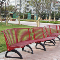 Red Curved Metal Park Bench Cast Iron Legs Arlau
