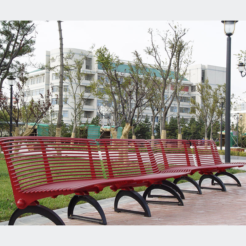 Red Curved Metal Park Bench Cast Iron Legs Arlau