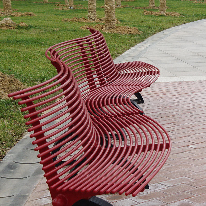 Red Curved Metal Park Bench Cast Iron Legs Arlau